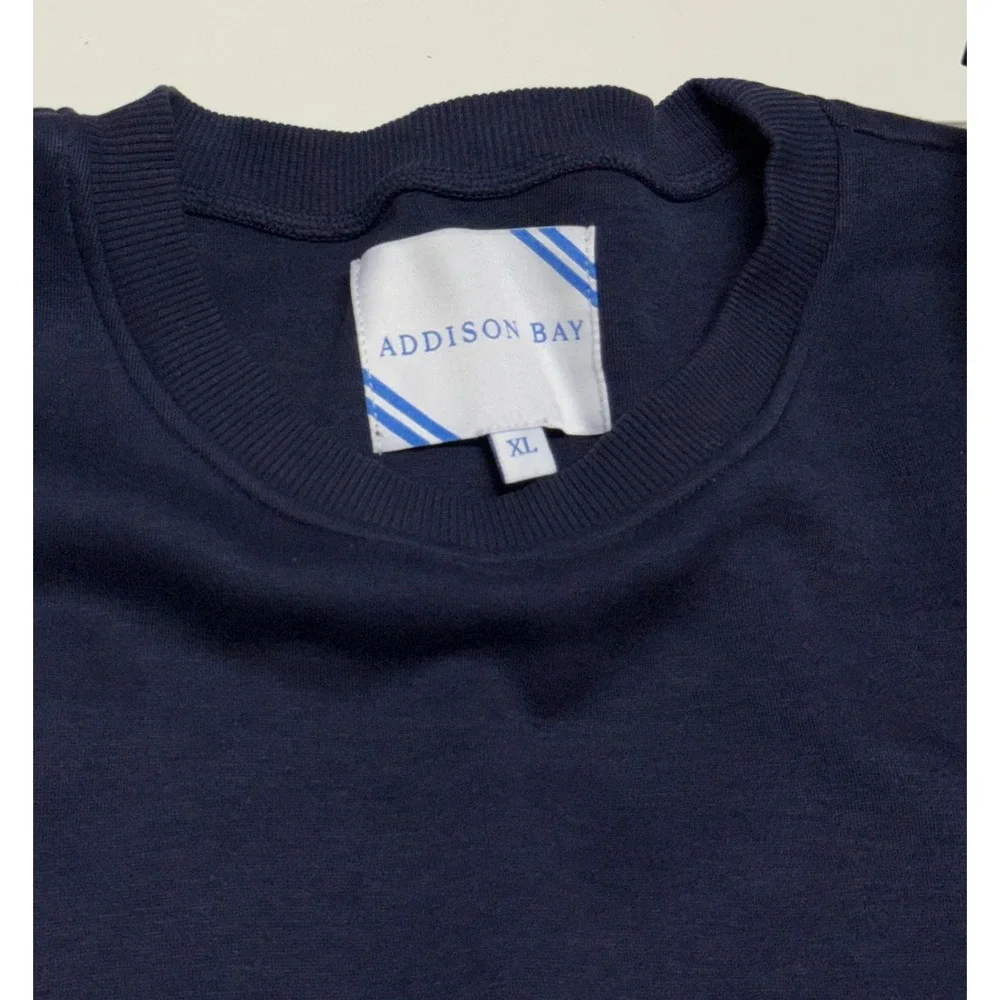 Addison Bay Navy Blue Mixed Media Sweatshirt White Poplin Hem Pullover XL